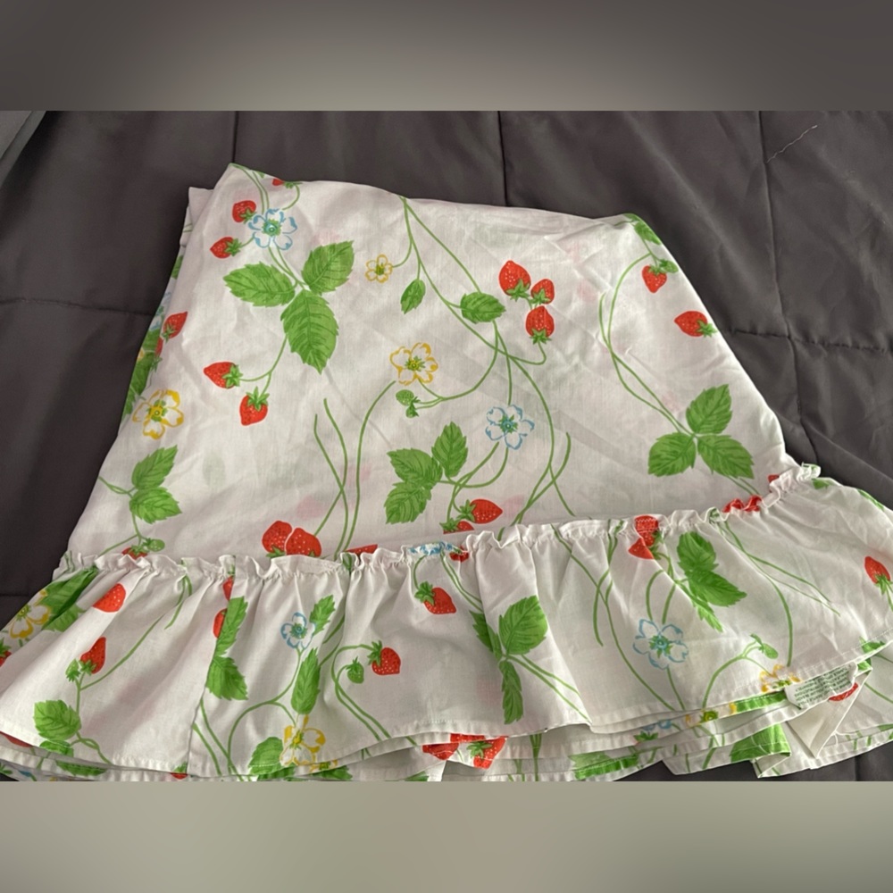 Handmade, repurposed, strawberry print, vintage tablecloth